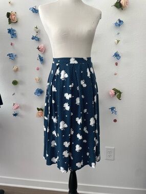ASOS Navy Blue Midi Skirt with White Floral Print